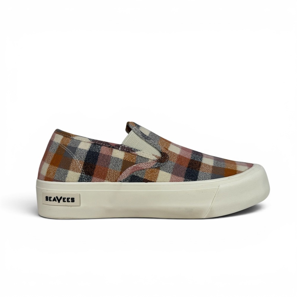SeaVees Baja Platform Sneakers Womens 7.5 Chai Plaid Checkered Flannel Slip On